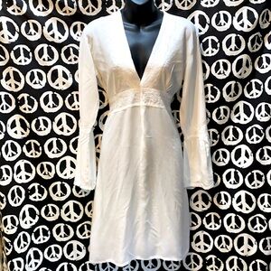CALYPSO WHITE BOHO DRESS/TUNIC BELL SPLIT SLEEVES EMBROIDERED SZ S